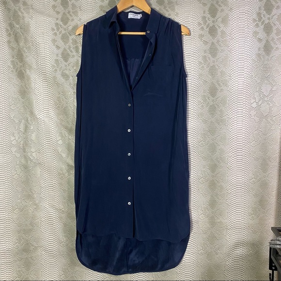Frame Denim Dresses & Skirts - Frame blue silk navy sleeveless shirt dress button down